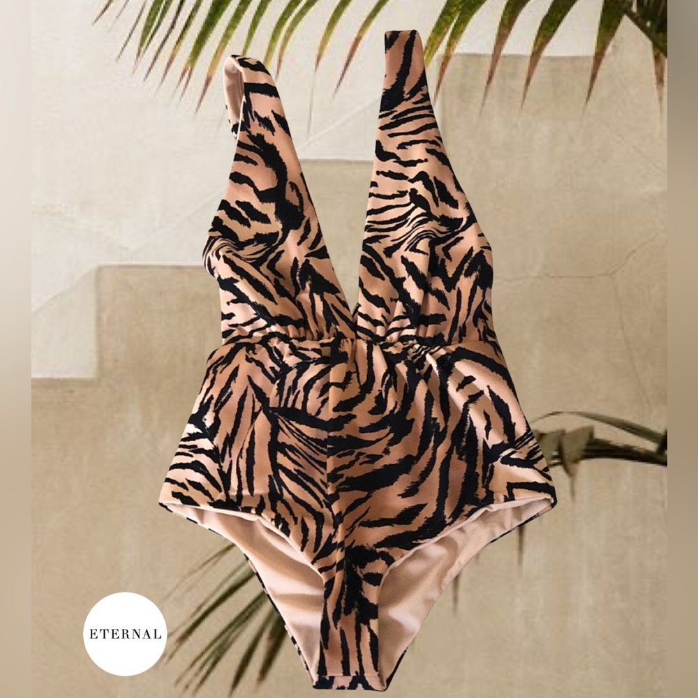 Tori Praver V-neck Tiger print one piece